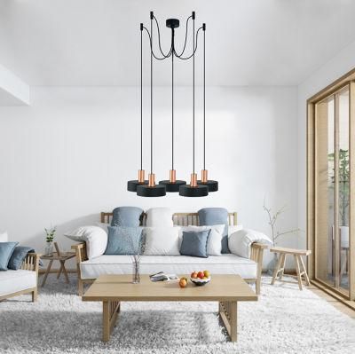 Nordic Hanging 5 Heads Dining Hall Decoration Black LED Pendant Light