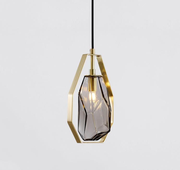 Popular Design Amber Smoky Color Glass Lamp Shade Chandelier Golden Pendant Lamp