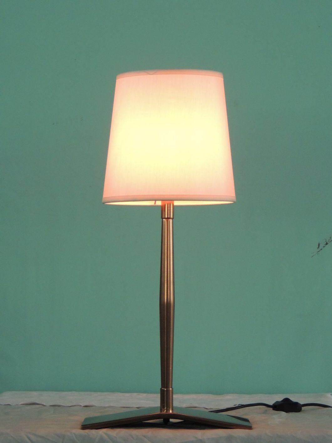 Metal Lamp Body in Copper Finish and White Fabric Lamp Shade Table Lamp.