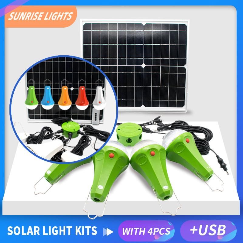 25W Small Solar Power Supply System with 5 USB Outlets 4 for Light Bulbs 1 Ofr Phone Charge