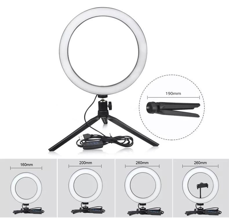 Beauty Selife Camera Studio Mobile Phone Photo Dimmable USB LED Circle Round Ring Lamp Tripod Stand Light