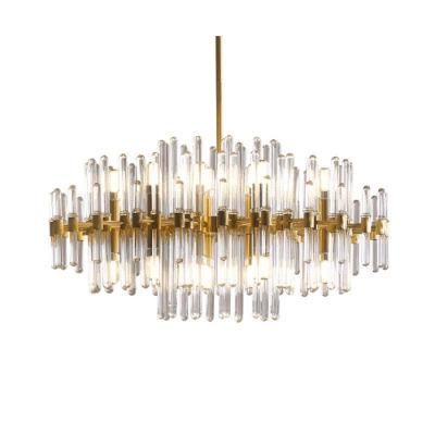 Luxury Post Modern Hotel Living Room Gold Chandelier with Clear Glass Rod