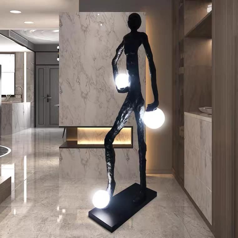 Nordic Sculpture Figure Kicking Ball Floor Lamp Hotel Shopping Hall Decoration Creative Designer Decorative Lamps