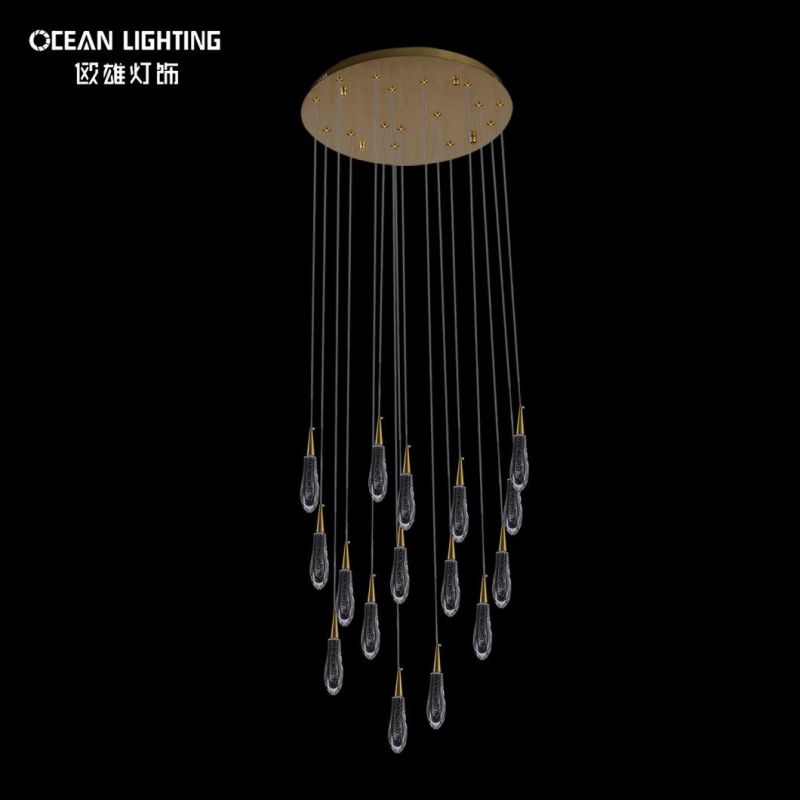 Long Water Drop Warm Lighting 3000K Metal Crystal 16*3W Chandelier