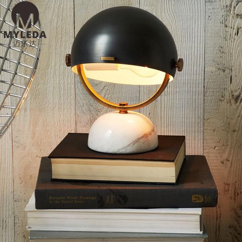 Living Room Metal Post Modern Marble Table Lamp Light with Antique Brass Color and Adjustable Lamp Shade