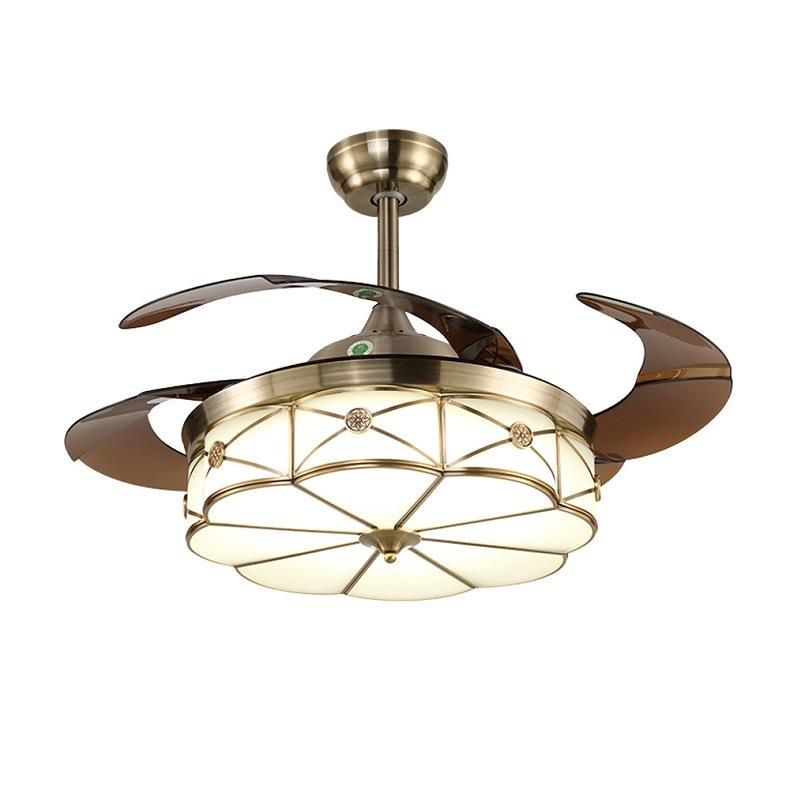 Decorative European Brass Material Ceiling Fan with LED Light