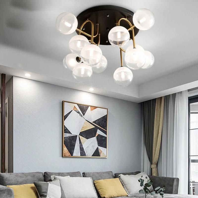 Nordic Ceiling Lamp Simple Modern Luxury Iron Glass Lampshade Living Room Light