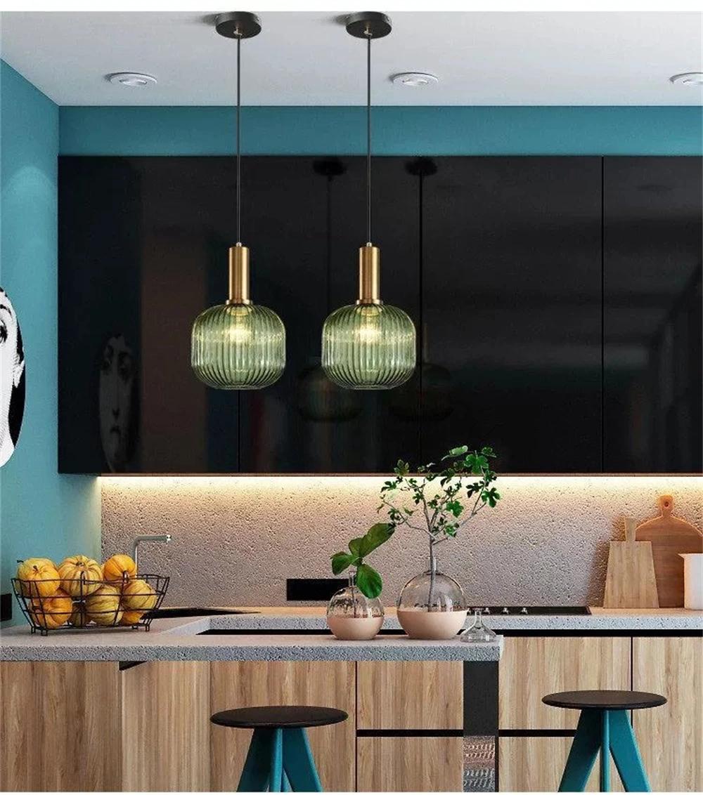 Modern Restaurant Colored Glass Chandelier Bar Bedroom Creative Kitchen Hanging Lamps Dining Room Lights Suspension Luminaire