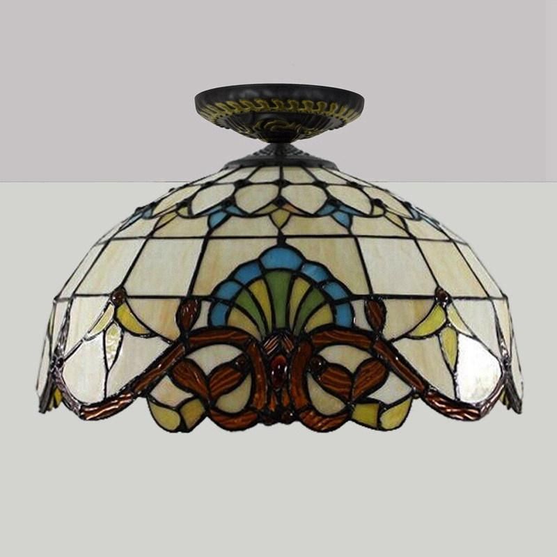 40cm European Style Baroque Tiffany Stained Glass Restaurant Flush Ceiling Light (WH-TA-16)