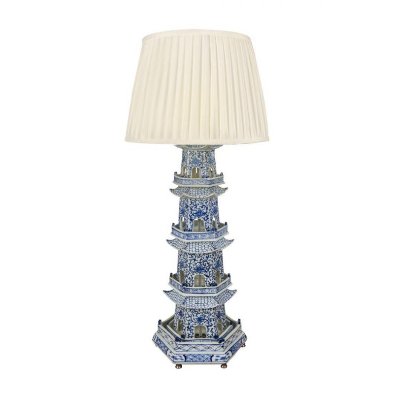 Classical Blue and White Porcelain Tower Base Lighting Indoor Table Lamp