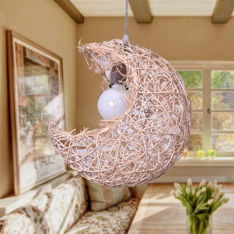 Ratton Moon Basket Pendant Lamp for Baby Room Bedroom Hanging Lights (WH-WP-08)