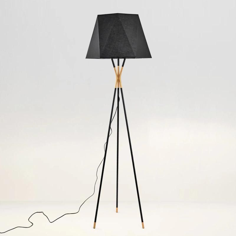 Nodic Modern High Level Hotel Living Room High End Study Decorative Iron Floor Lighting Metal Tripod Black Fabric Shade Art LED Hotel Standing Floor Lamp