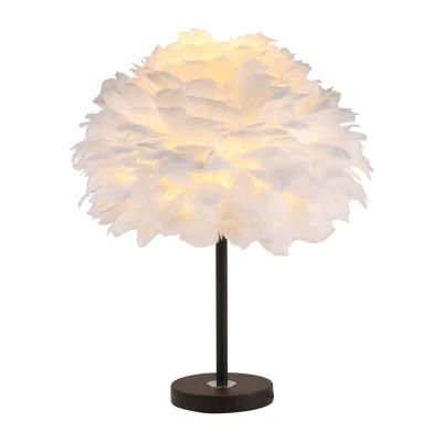 Nordic Ostrich Feather 3-Light Gold Table Desk Lamp for Home Decorative Lighting