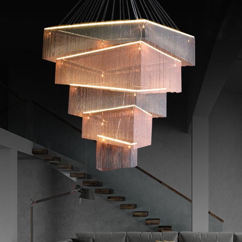 Duplex Building Lamp Living Room LED Light Villa Hotel Staircase Long Chandelier