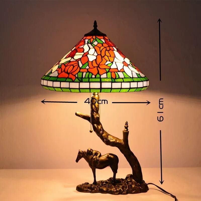 TFT-8018 lamp De Table Tiffany Bronze 16 Inch Stained Glass Lamp 2X E27