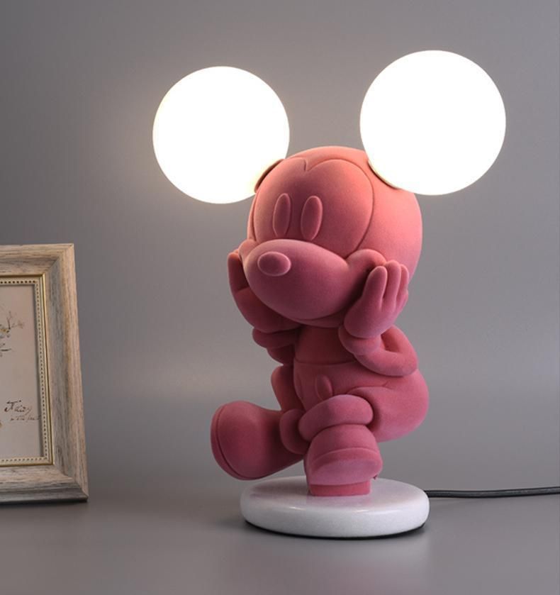 2022 Modern Home Nordic Style Resin Bedroom Bedsides Cute Mickey Mouce Pink Sweet Table Lamp