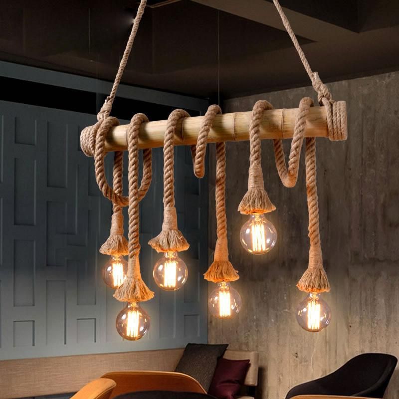 Vintage Rope Pendant Light Personality Loft Hemp for Kitchen Cafe Bar Decor Bamboo Pendant Light (WH-VP-74)