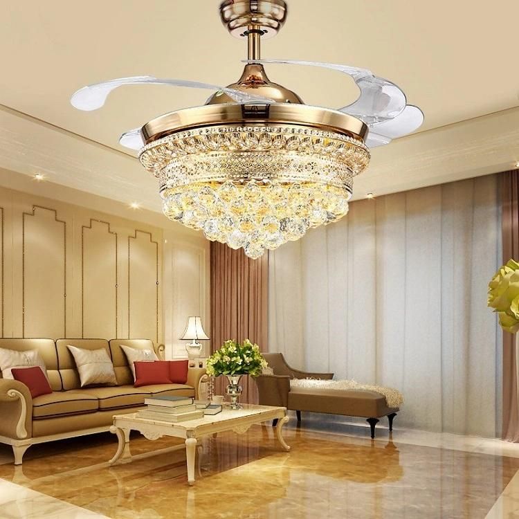 Fan Lighting Volt Electronics Metal/Aluminum Curve Blade Golden Crystal Decorative Ceiling Fan LED Fan Ceiling Light Electric Fan