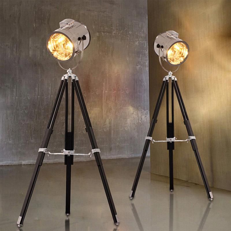 Nordic American Retro Tripod Floor Lamp Silver Golden Wooden Industrial Vintage Floor Lamp (WH-VFL-04)