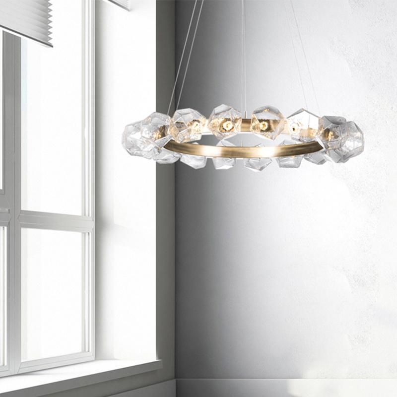 Diamond Floral Round Style Chandelier Crystal Living Room Pendant Lamp