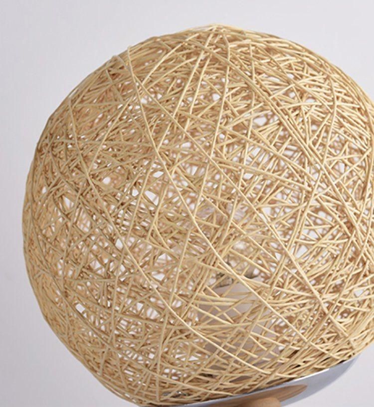 Jlt-R07 Natural Light Table Lamp Globe Ball Round Bamboo Rattan Shade Solid Wood Base for Bedroom Lighting