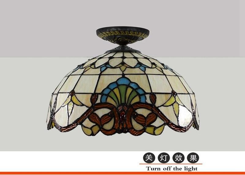 40cm European Style Baroque Tiffany Stained Glass Restaurant Flush Ceiling Light (WH-TA-16)