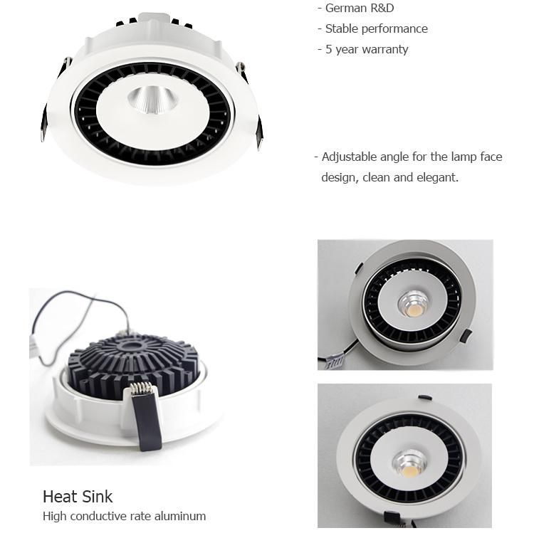 Hotel, Shopping Mall Residence LED Ceiling Light Deep COB Recessed Spotlight LED Downlight