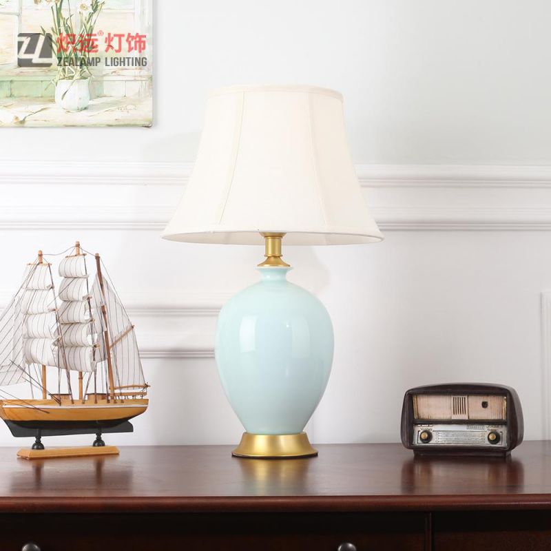 Modern Porcelain Lamp Body Fabric Shade Table Lamp for Decor