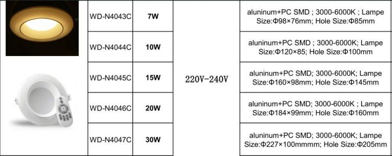 7W 3000-6000K Dimmable and Adjustable Warm White LED Downlight Aluminium LED Dimmable Down Light