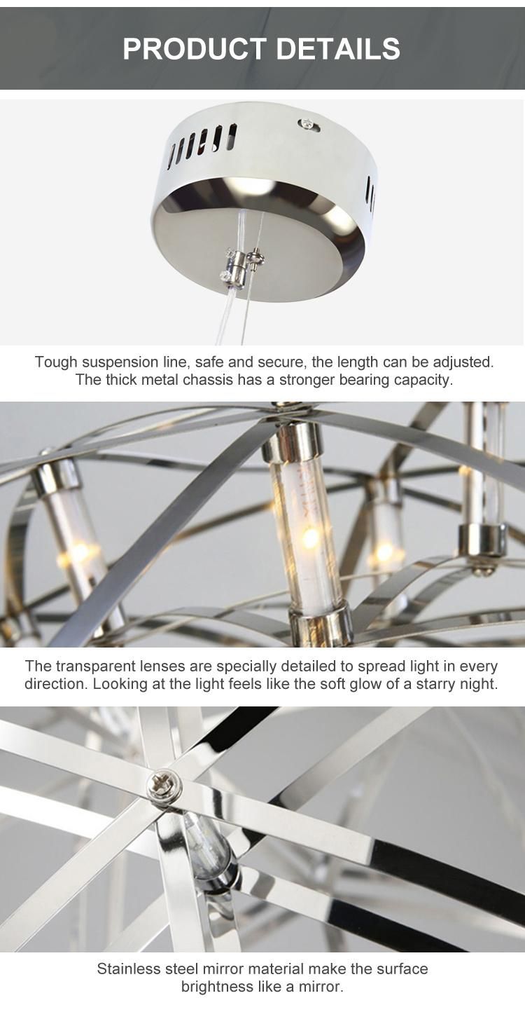 Customized Modern Stainless Steel LED Spark Ball Shape Chandelier Pendant Lamp for Hotel Home