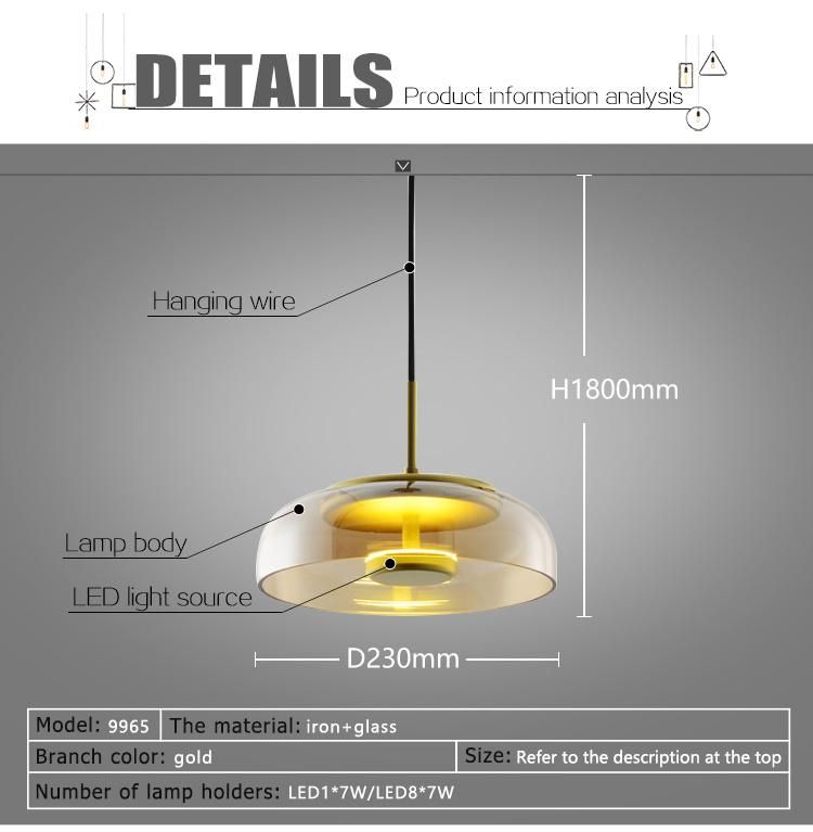Interior Desinger Home Smoky Glass Bowl LED Pendant Lights