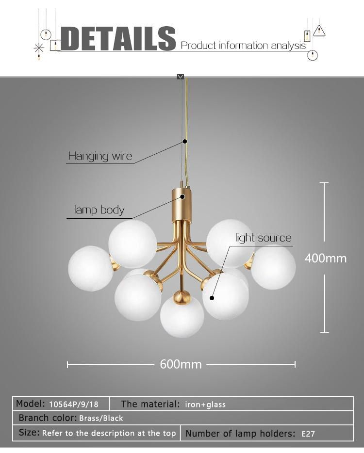 Multiple-Glass Modern Restaurant Chandelier Lighting with Holder Lamp E27