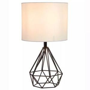 Black Stainless Steel Cage Stand White Cotton Lampshade Desk Lamp