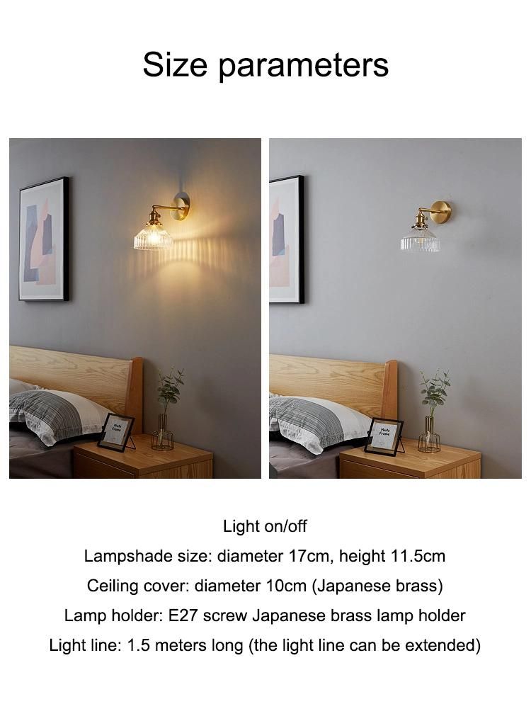 Nordic Postmodern Bedroom Bedside Glass Wall Lamp Light Luxury Copper Lamp