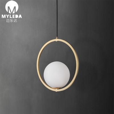Modern Brass Metal White Glass Round Ball LED Pendant Light