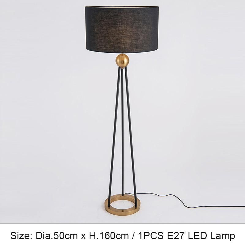 American Retro Floor Lamp for Living Room Black Fabric Shade Nordic Villa Hotel Floor Industrial Lamp (WH-MFL-147)