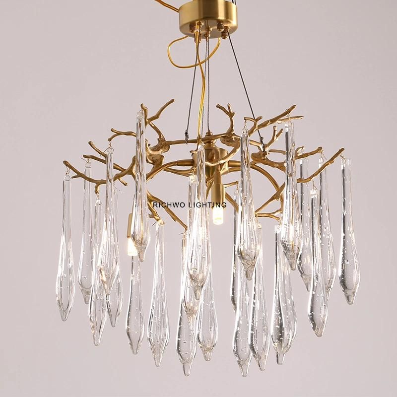 Postmodern Light Luxury Crystal Chandelier All Copper Branch Dining Room Lamp Atmospheric Home Bedroom Villa Living Room Chandelier