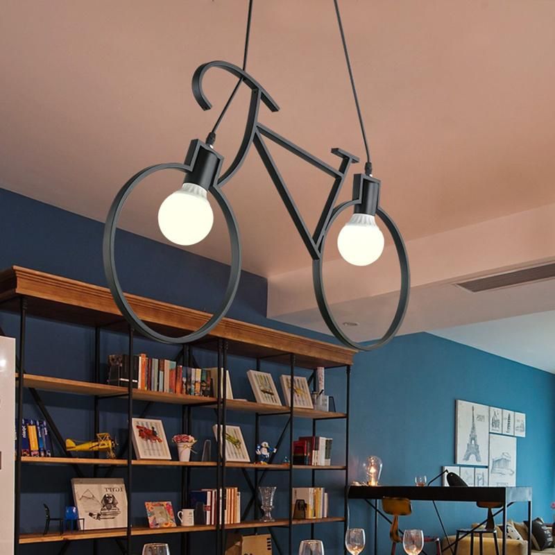 Industrial Pendant Lights Vintage Iron Bicycle Hanglamp for Bar Decor E27 Loft Round Pendant Light (WH-VP-65)