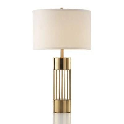 Modern Stylish Home Hotel Energy Saving Gold Base Bedside Table Light Metal Table Lamp with Fabric Shade