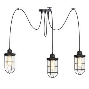 E26 Edison Bulbs Multi-Heads Spider Ceiling Light Fixture with Glass Cage