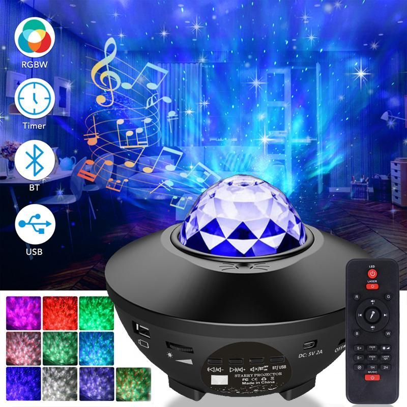 LED Star Projection Light USB Bluetooth Romantic Fantasy Rotating Atmosphere Light Voice-Controlled Ocean Starry Night Light