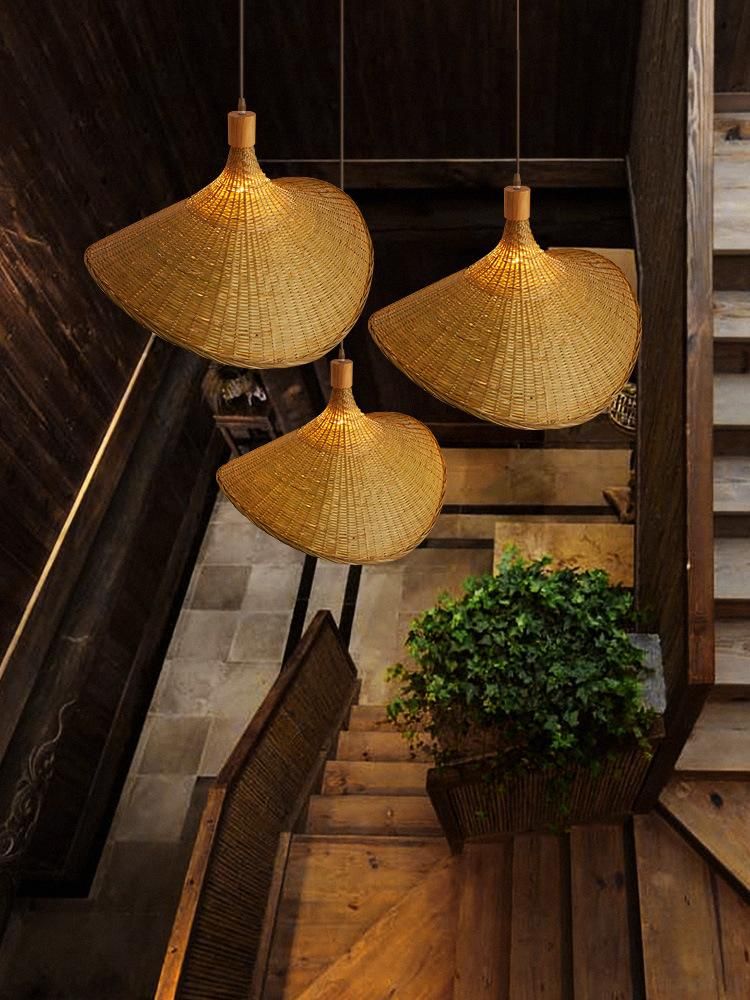 Wooden Weaving Bamboo Pendant Lights Handmade Bamboo Straw Hat Retro Chandelier (WH-WP-45)