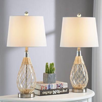 Home Decoration Lights Rattan Glass Desk Table Lamp for Hotel Office Bedroom