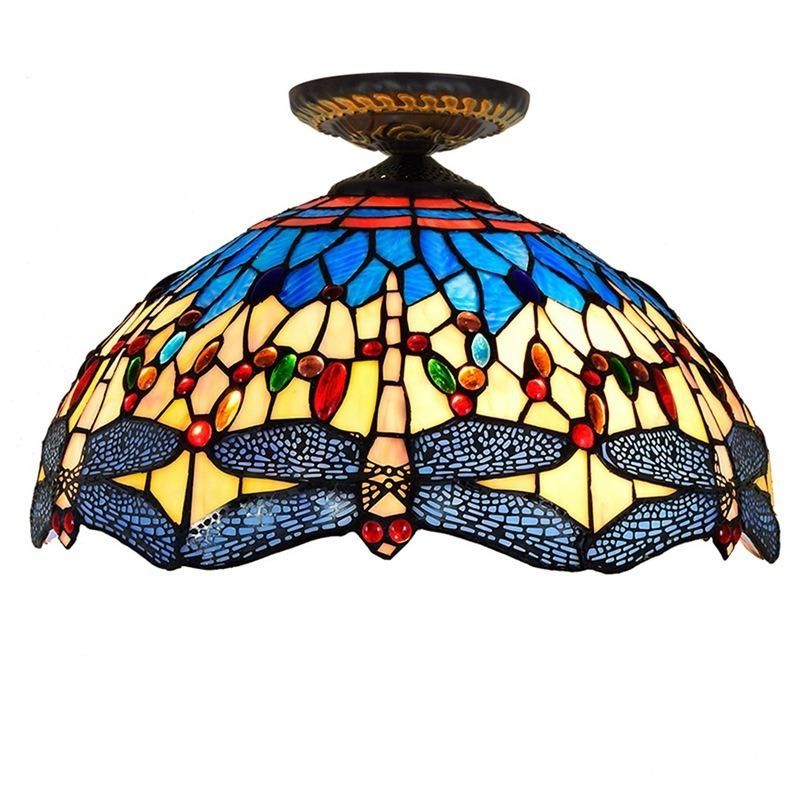 40cm European Blue Dragonfly Tiffany Stained Glass Restaurant Bedroom Aisle Corridor Ceiling Lights (WH-TA-14)