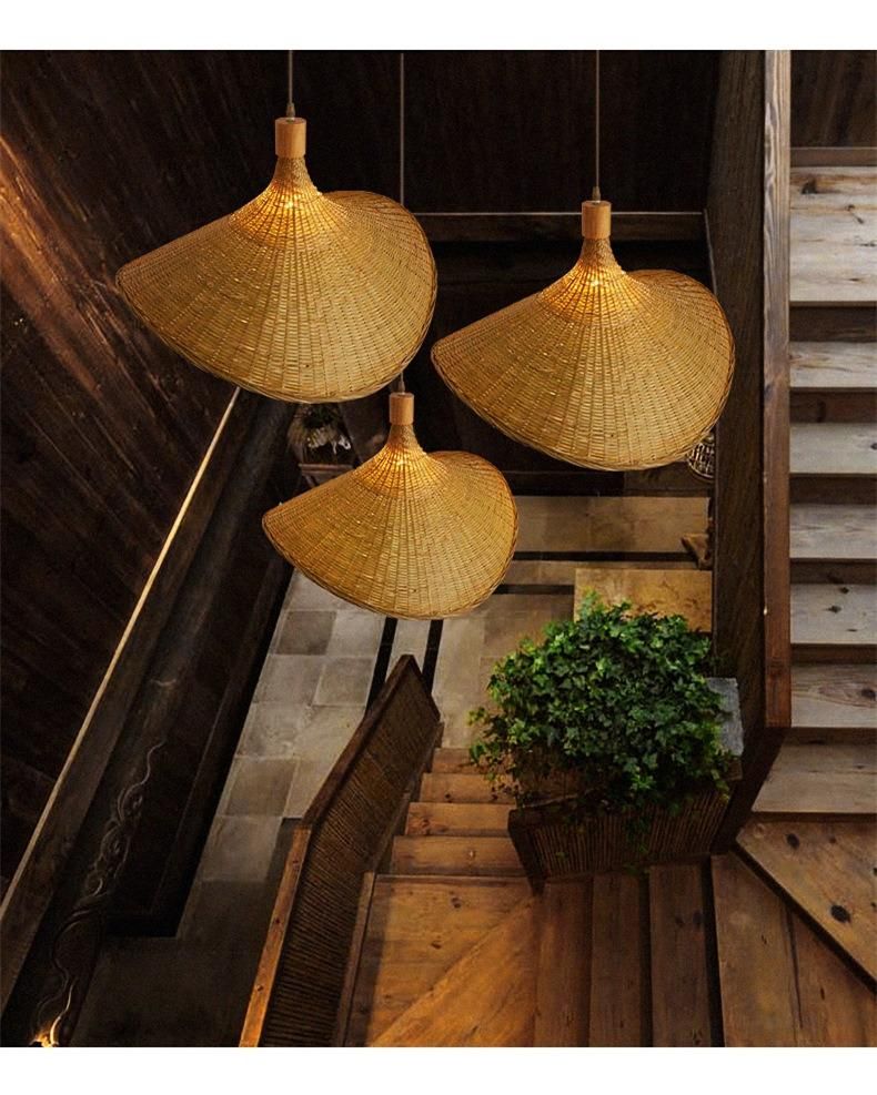 Bamboo Chandelier Chinese Tea Room Rattan Lamp Straw Hat Lamp Stairs Dining Room Lamp