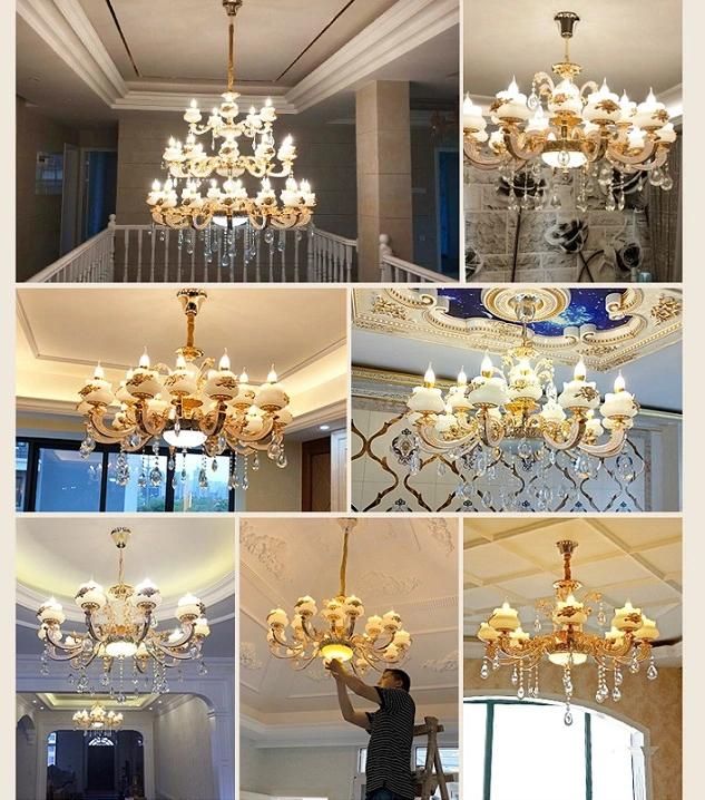 Pure Copper Chandelier LED Pendant Lighting with Glass Lampshade Zf-Cl-026