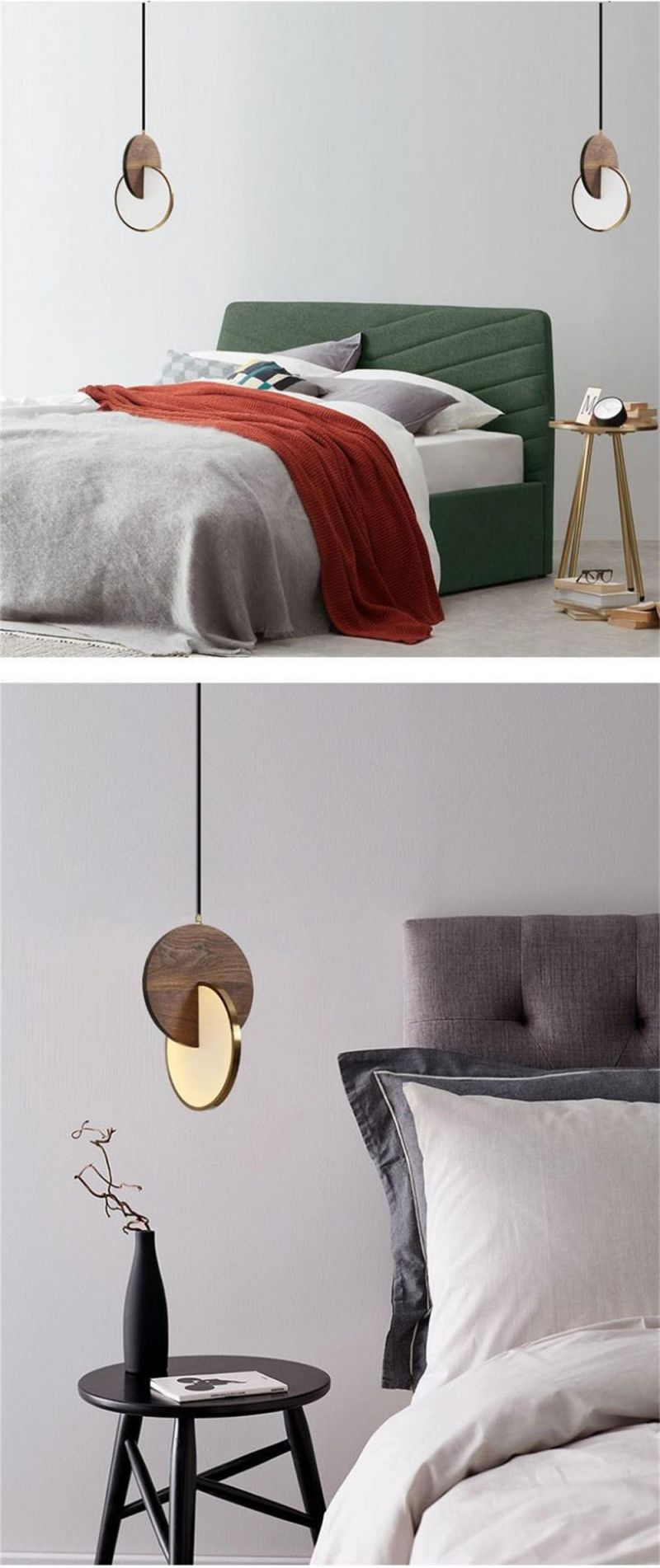 Simple Walnut LED Pendant Lamp Bedroom Bedside Lamps Home Decor Atmosphere Pendant Lights Nordic Modern Restaurant Light Fixture