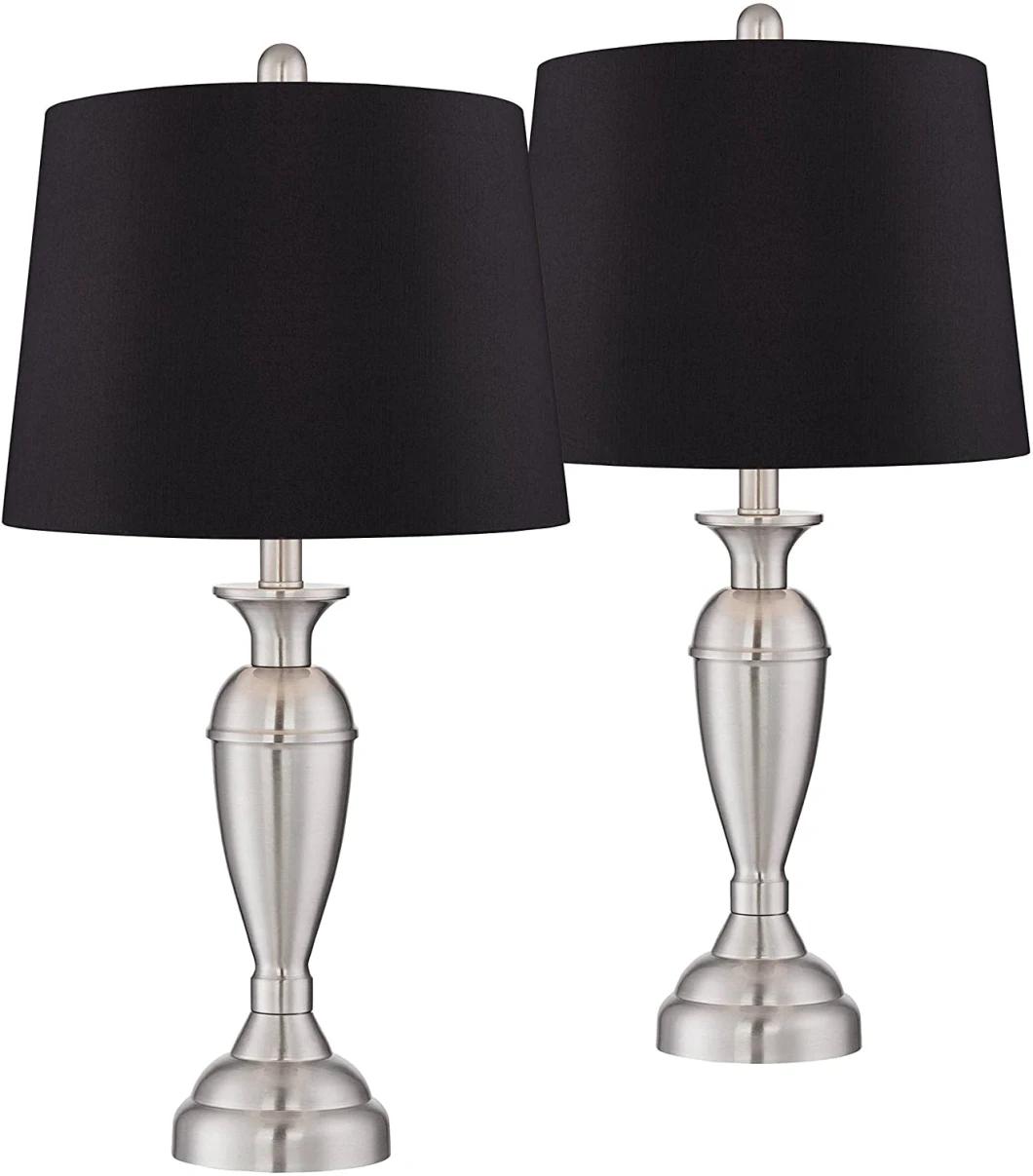 Blair Contemporary Modern Style Brushed Nickel Silver Metal Drum Shade LED Light Bulb Table Lamps for Living Room Bedroom House Bedside Nightstand Lighting