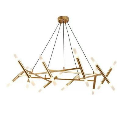 2020 Contemporary Gold Chandelier Brushed Brass Modern Pendant Lighting Industrial Vintage Ceiling Light