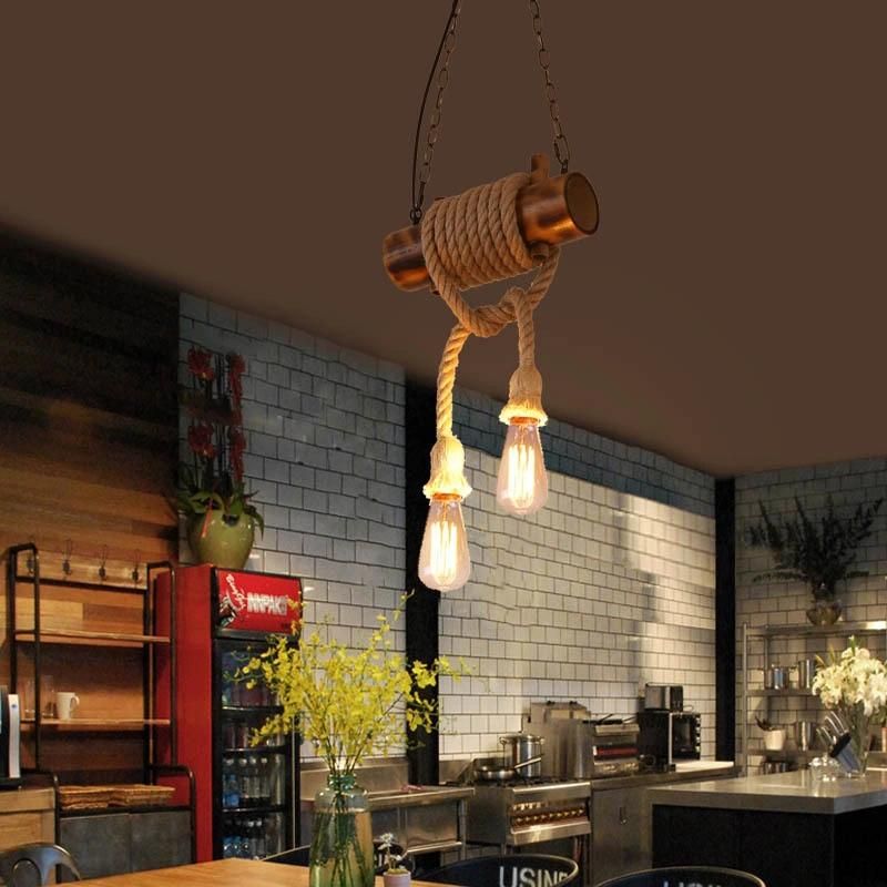 Retro Loft Pendant Lamp American Retro Industrial Style Hemp Rope Restaurant Coffee Bamboo Lighting (WH-VP-133)